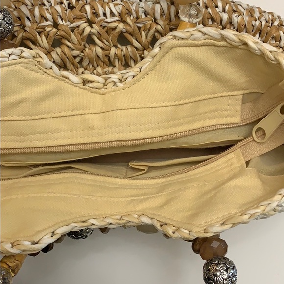 - Nutural Toned Straw Bag Beaded Ha… - Picture 4 of 5